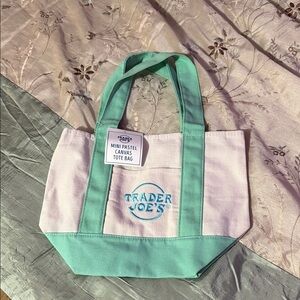 Trader Joe's Pastel Green and White Tote Bag